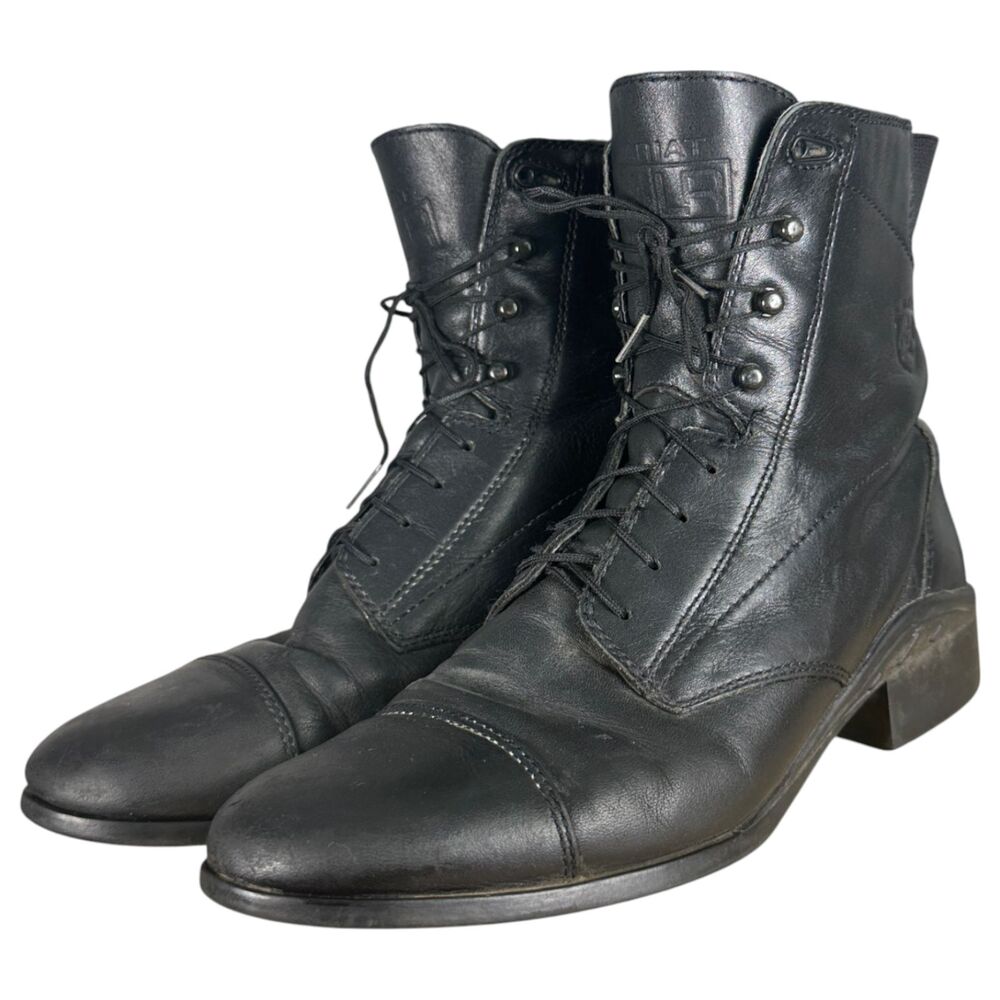 Black Leather Lace-Up Women's Ankle Boots